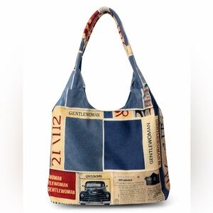 Blue and Tan Tote Bag